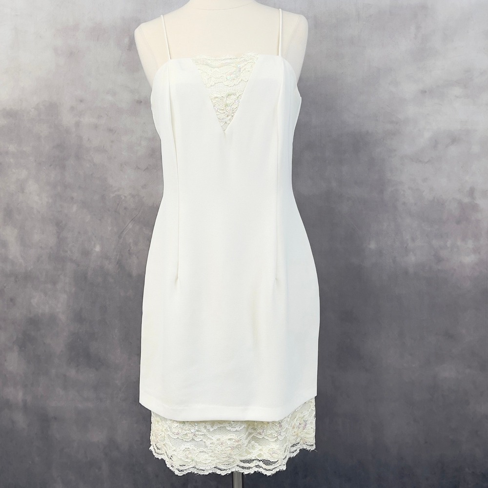 Feminine Lace Trim Slip Dress Size‎ 5/6 Mini Sequin Bridal Romantic Cocktail